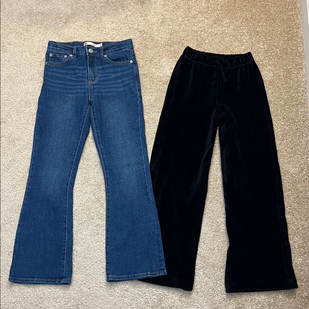Zara Black Velvet Wide Leg Pants & Levi’s 726 Flare Jeans Girl’s 9/10 and 12